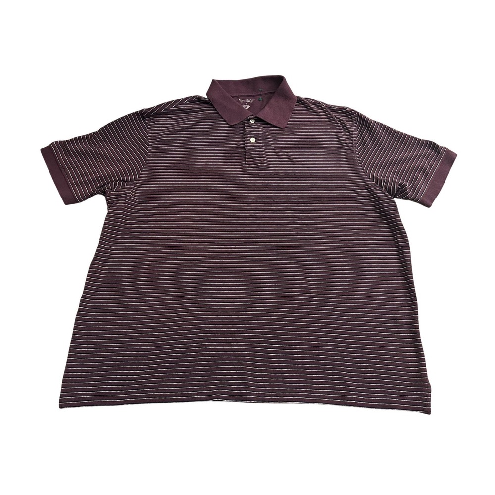 Roundtree & Yorke Polo Shirt Mens XL Burgundy Excellent‎ Striped Cotton Pique